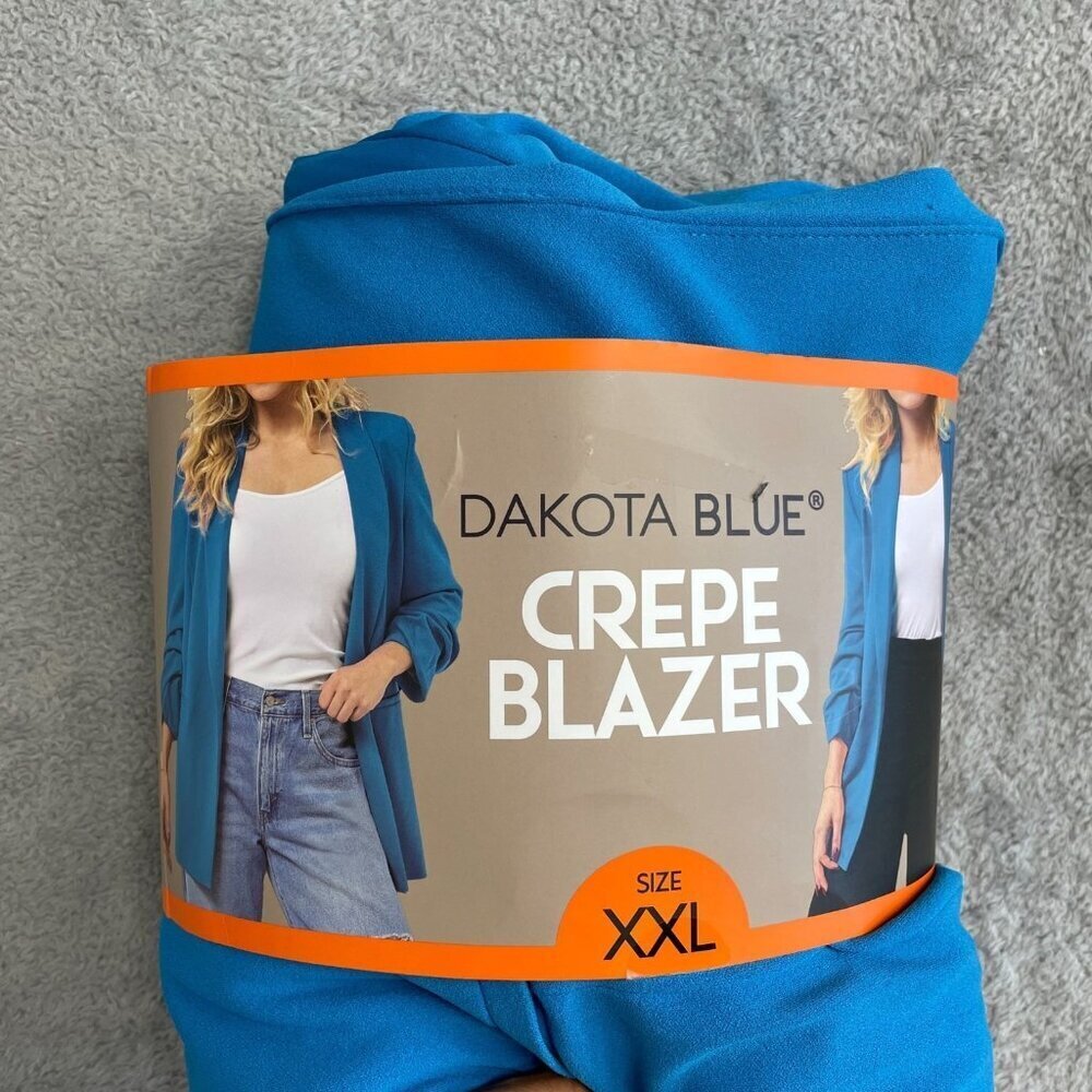 NEW Dakota Blue Crepe Blazer Women's XXL Ruched Sleeve Open front Casual - Picture 2 of 13